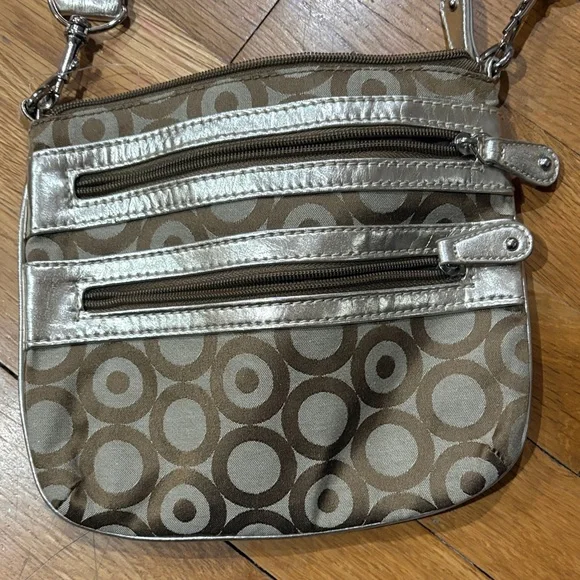 Coach style Khaki and Gold Signature Crossbody Bag - Picture 2 of 4